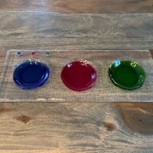 Signed/Numbered Glass Art Red Blue Green Dot 11/200 Plate